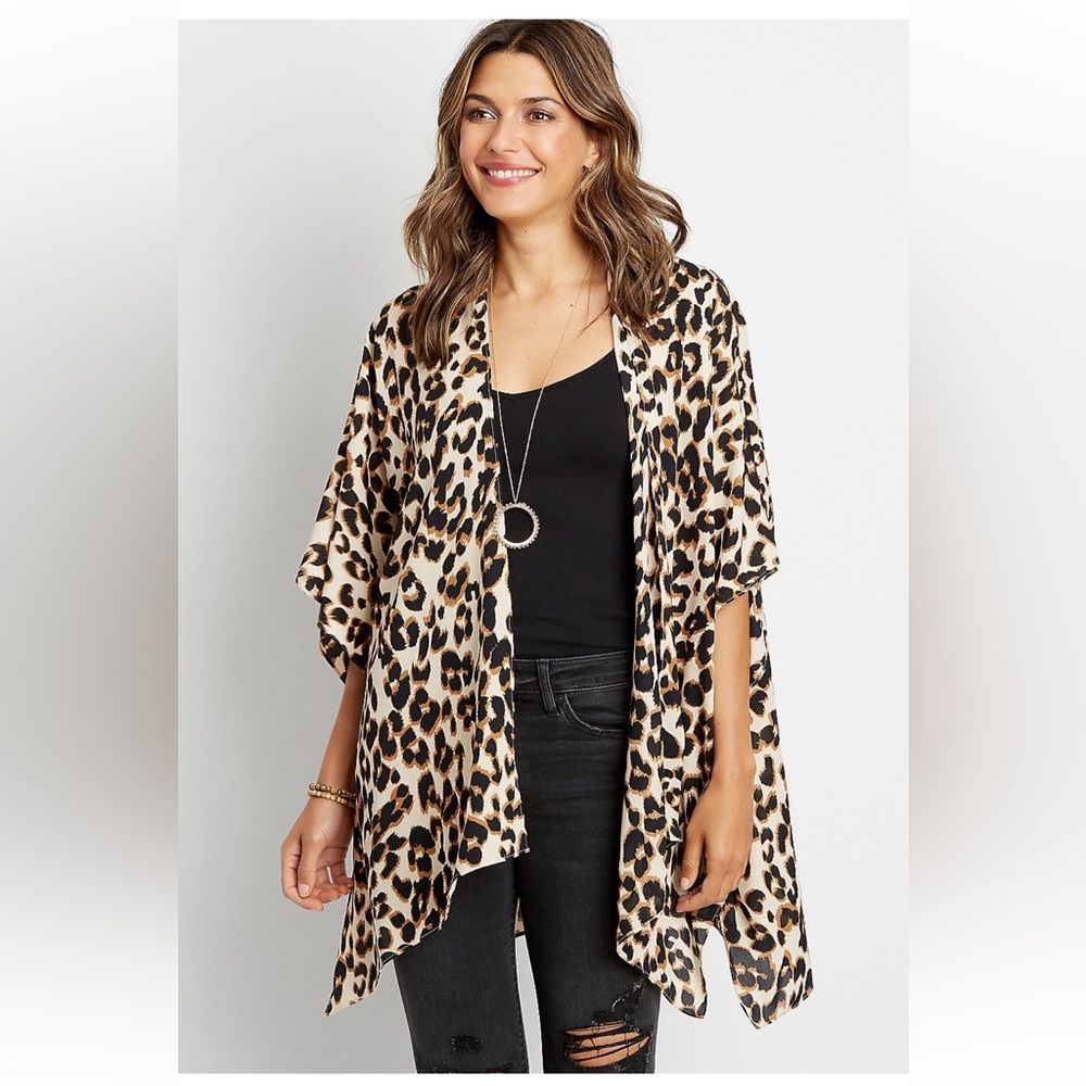 Leopard Print Open Front Kimono